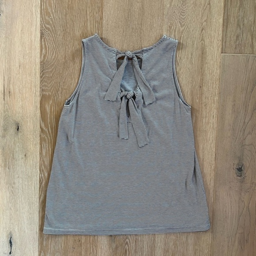 Loft Grey and White Striped Sleeveless Shirt With Tie Back